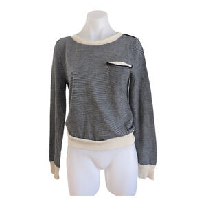 Le Mont St Michel Size Large Boatneck Sweater Cream Black Striped Wool Blend